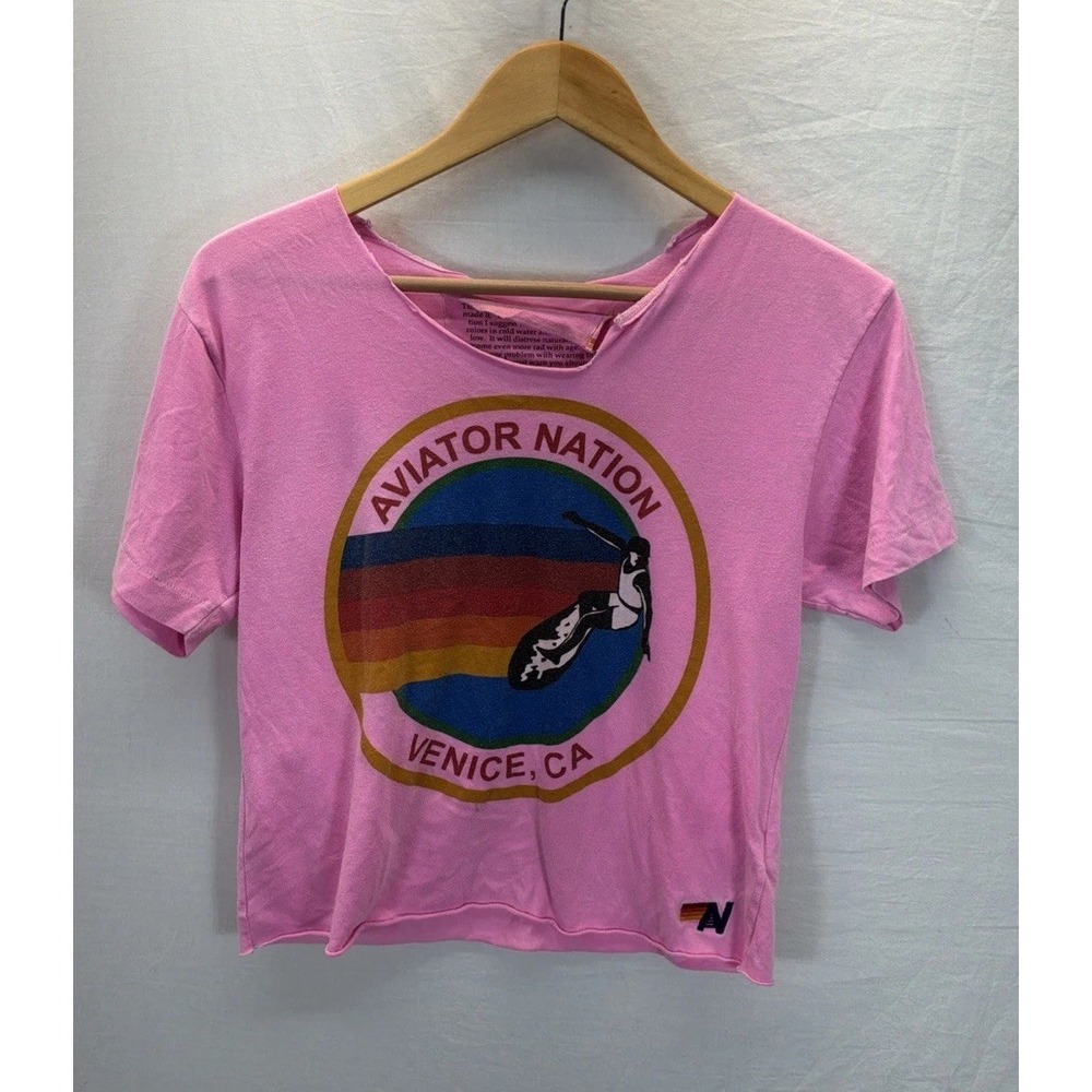Aviator Nation Graphic Boyfriend T-Shirts Pink Venice California Surf Sz S Read